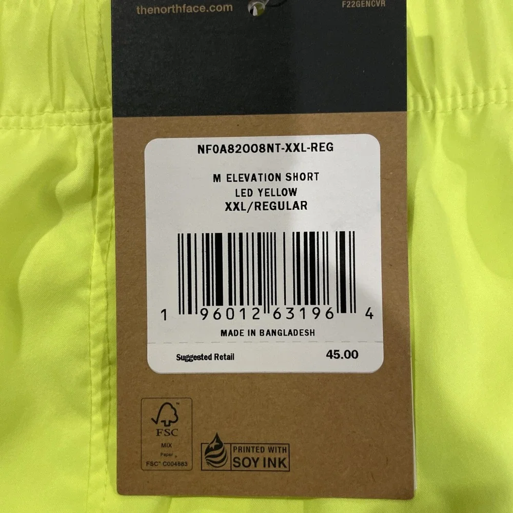 NWT The North Face Elevation Shorts LED Yellow NF0A82008NT Mens Size XXL